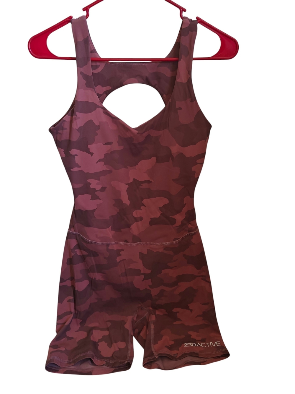 23D Active Maroon Camo One-Piece Romper Jumpsuit Keyhole Back Size L